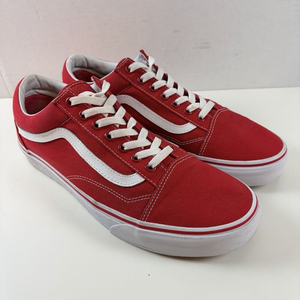 VANS Old Skool Canvas Racing Red White Skate Shoes Mens Size 11